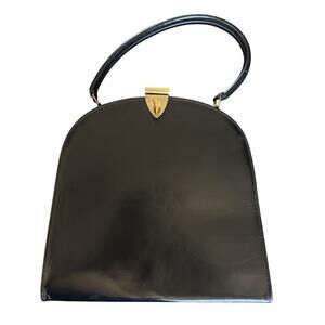 Leather Top Handle Bag Womens Medium Black Gold Hardware Formal Evening Purse